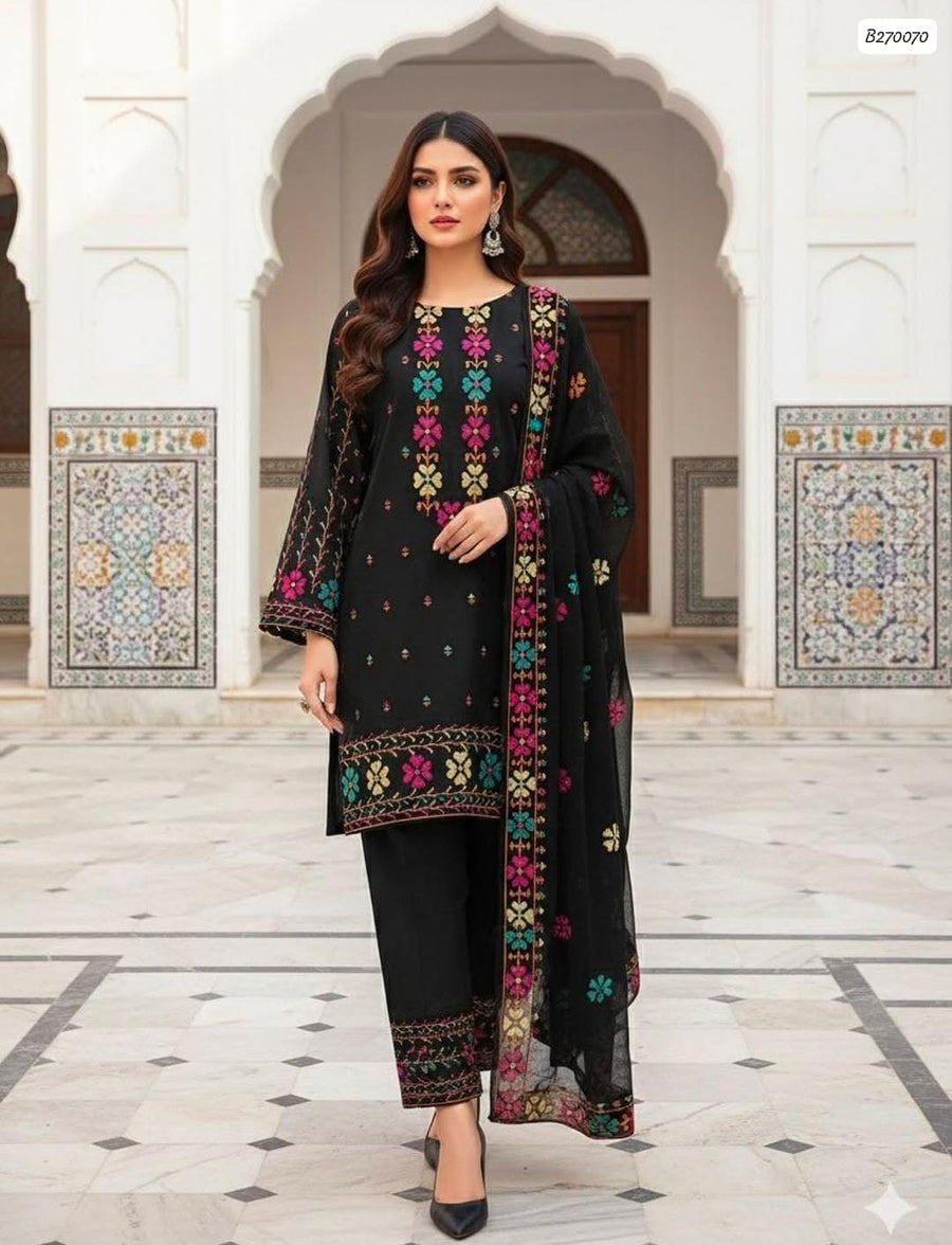 Trending Cotton/Lawn 3-Piece Embroidered Suit