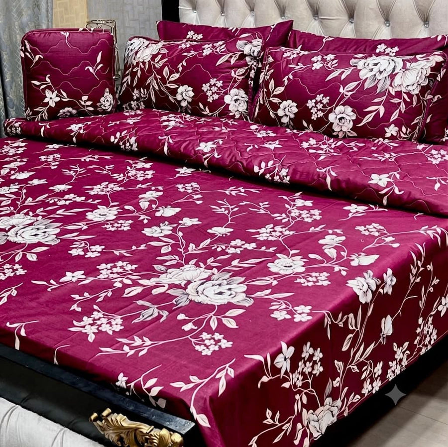 Maroon Floral 7Pc Comforter Set