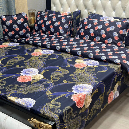 Navy Blue Floral 7Pc Comforter Set
