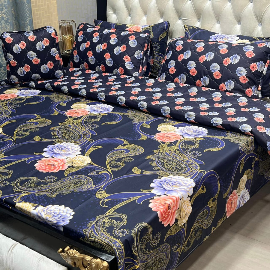 Navy Blue Floral 7Pc Comforter Set