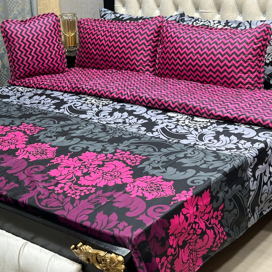 Pink & Black Floral 7Pc Comforter Set