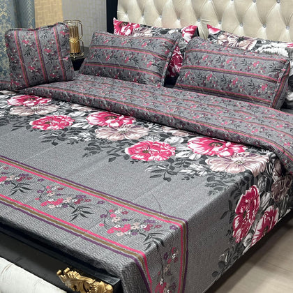 Grey & Pink Floral 7Pc Comforter Set