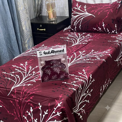 4Pc Bedsheet Set – Maroon Leaf Print