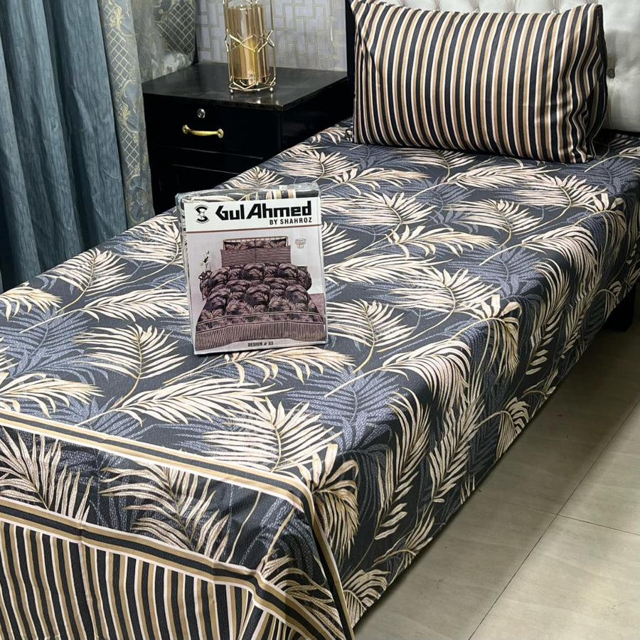 4Pc Bedsheet Set – Blue Leaf Pattern