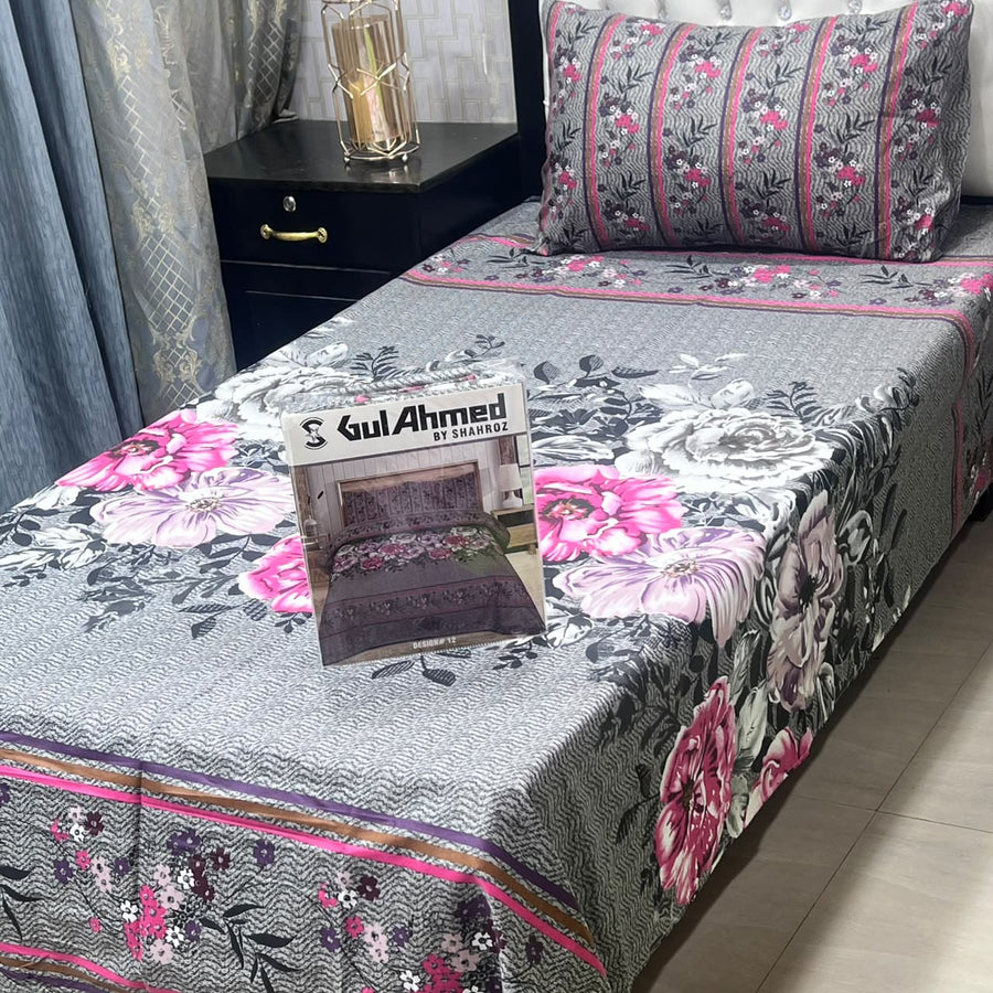 4Pc Bedsheet Set – Pink & Grey Floral Pattern