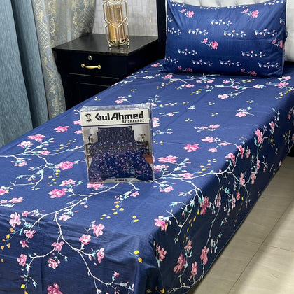 4Pc Bedsheet Set – Navy Blue Floral Pattern
