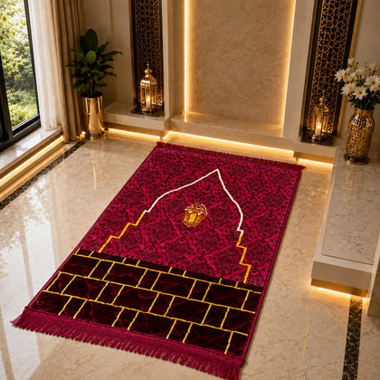 Premium Velvet Kaaba Design Prayer Mat (Janamaz) – Luxury Islamic Prayer Rug