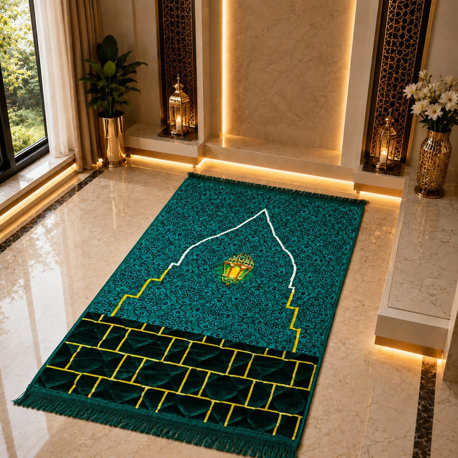 Premium Velvet Kaaba Design Prayer Mat (Janamaz) – Luxury Islamic Prayer Rug