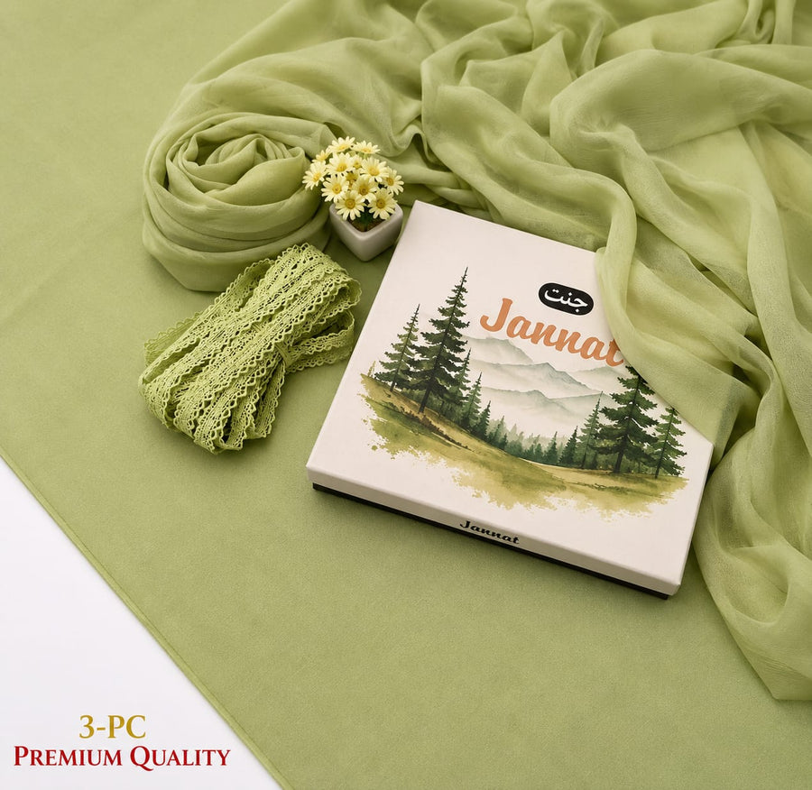 JANNAT Brand Pistachio Green 3PC Lawn Suit – Premium Branded Collection