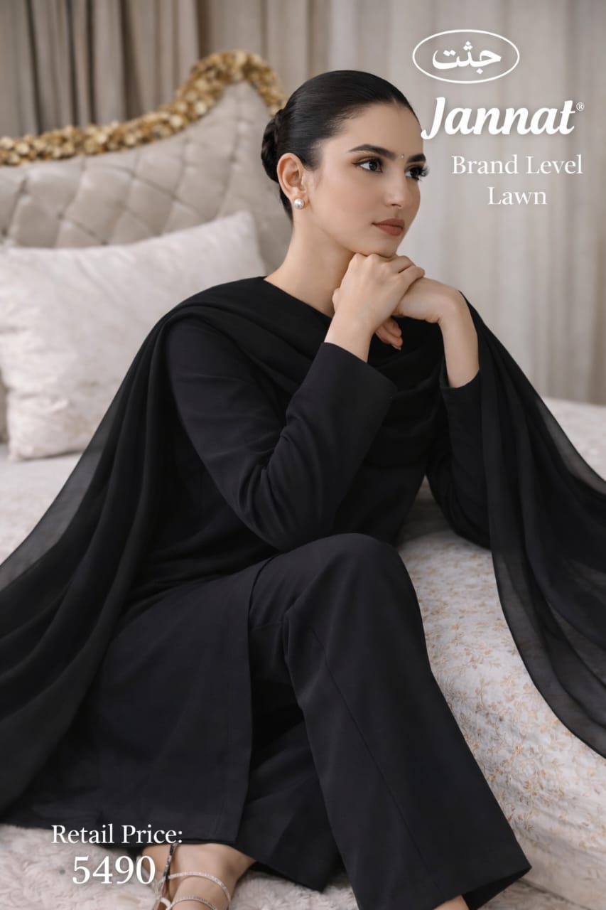 JANNAT Brand Black 3PC Lawn Suit – Premium Branded Collection