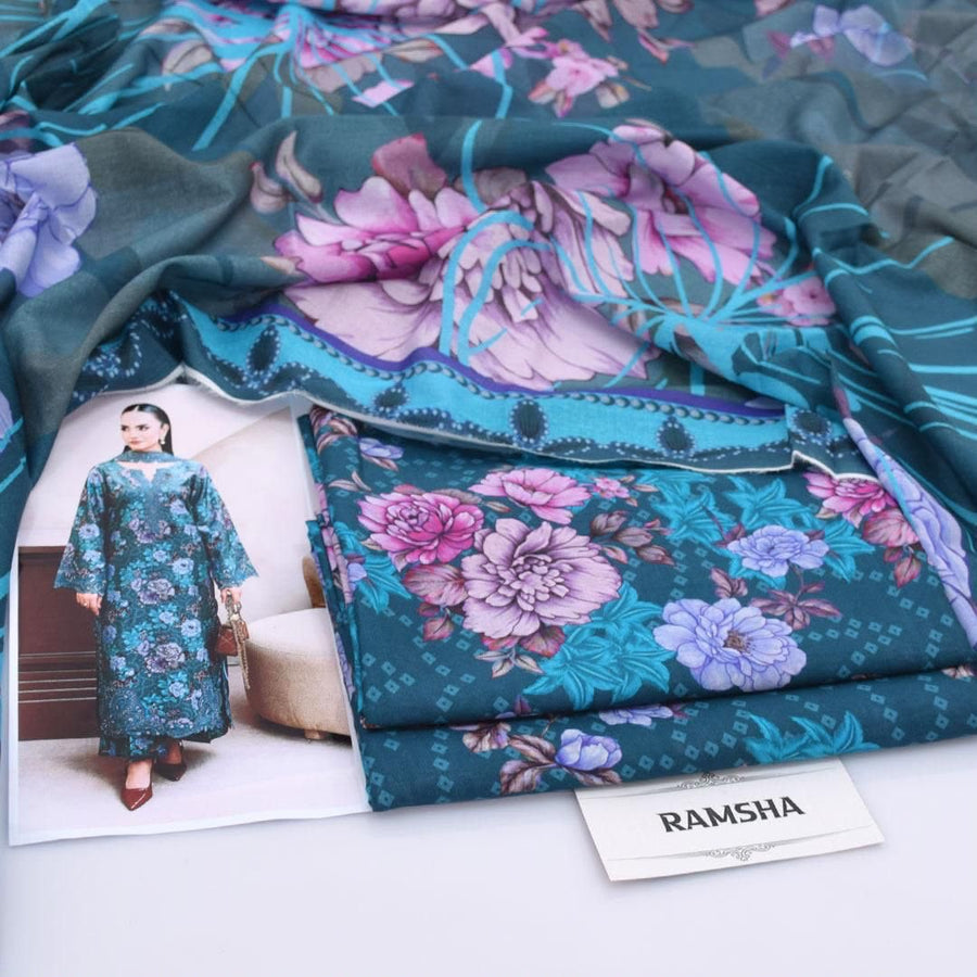 Ramsha Teal Blue 3PC Digital Printed Lawn Suit