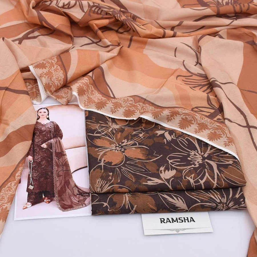 Ramsha Mocha Brown 3PC Digital Printed Lawn Suit