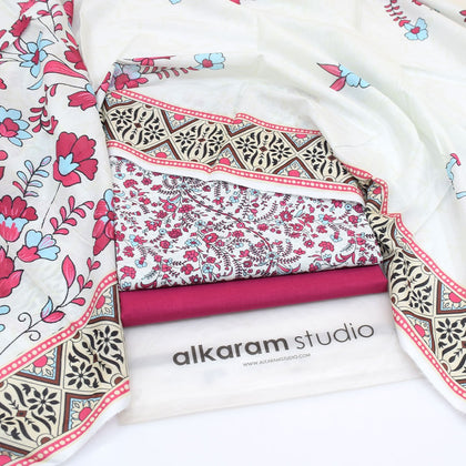Alkaram Summer Lawn 2026 – White & Red Floral