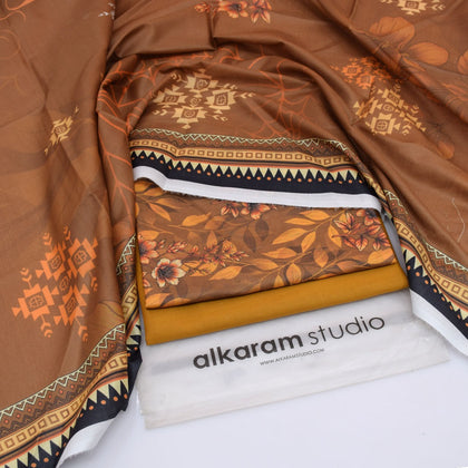 Alkaram Summer Lawn 2026 – Brown & Gold