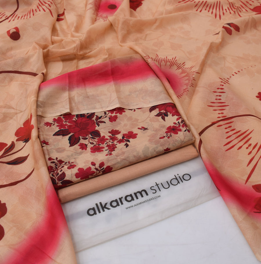 Alkaram Summer Lawn 2026 – Cream & Red