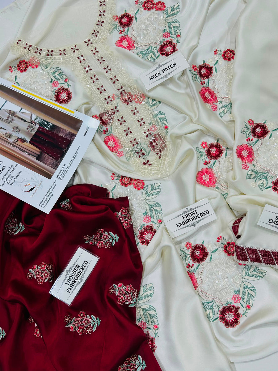 Umaima Inspired Luxury Embroidered Shamoze Silk 2-Piece Suit