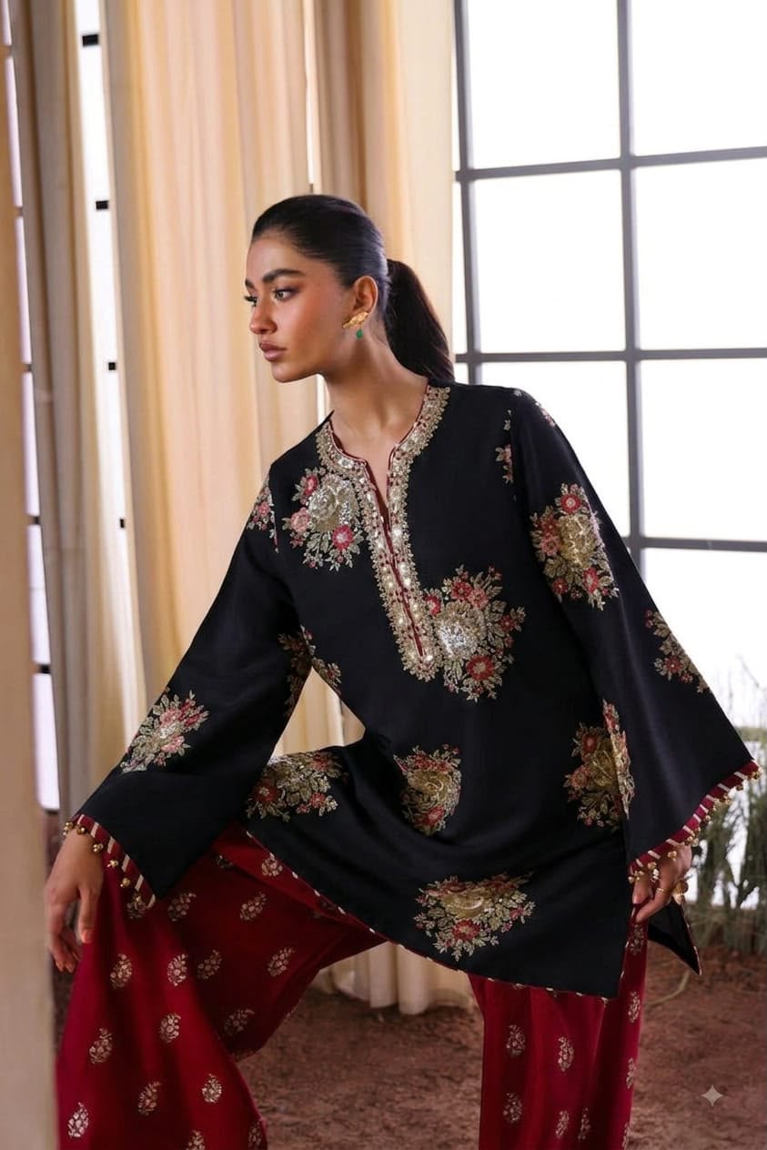 Umaima Inspired Luxury Embroidered Shamoze Silk 2-Piece Suit