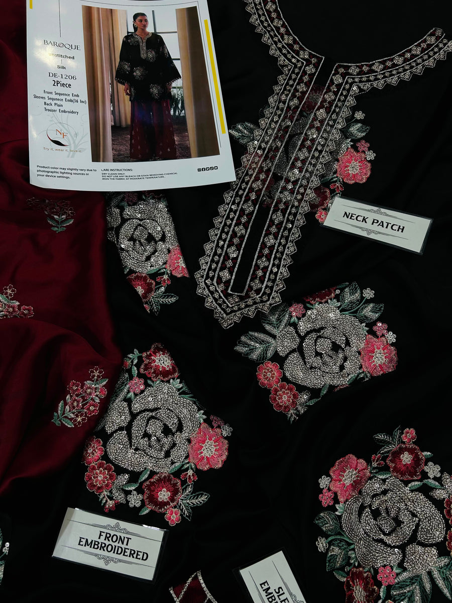 Umaima Inspired Luxury Embroidered Shamoze Silk 2-Piece Suit