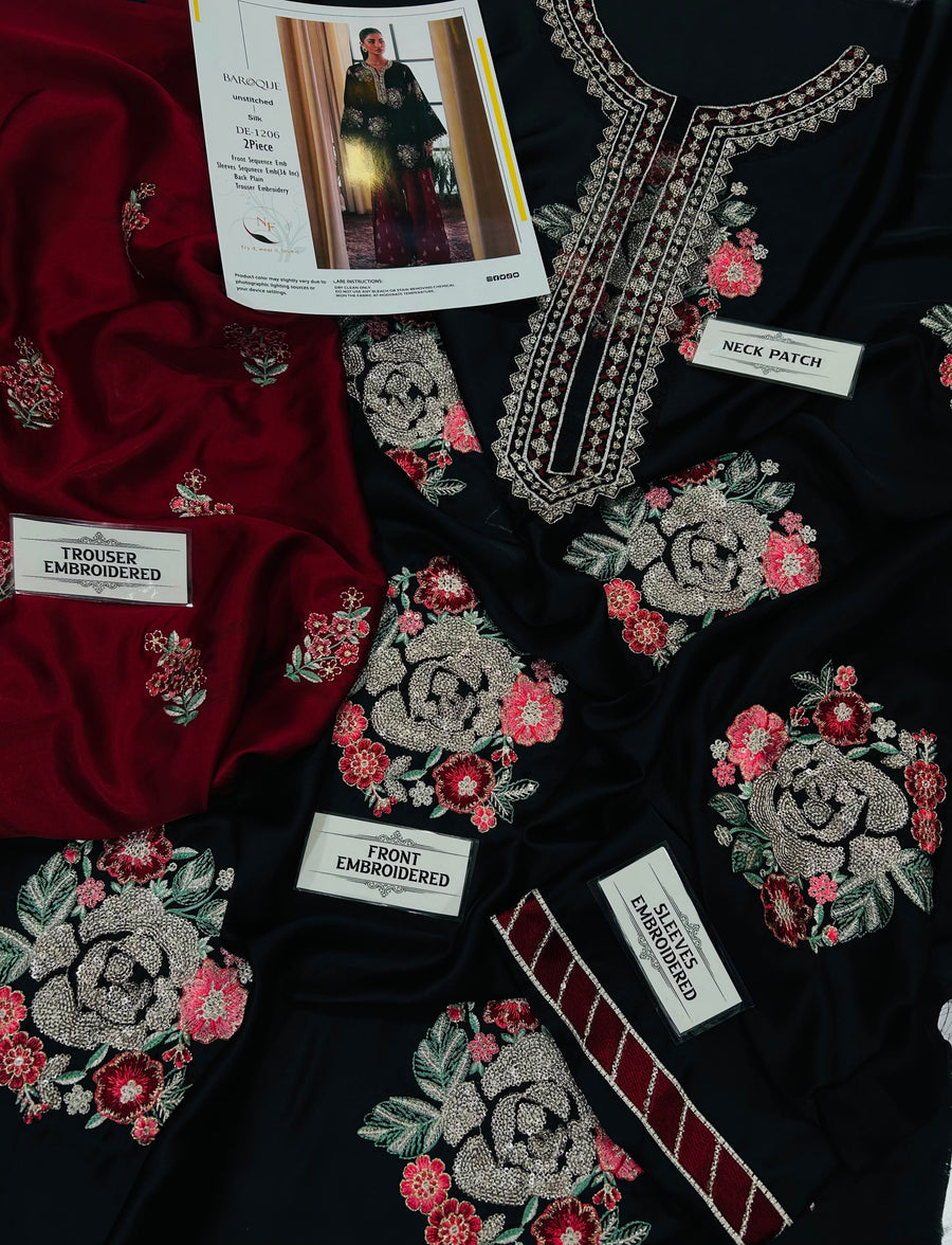 Umaima Inspired Luxury Embroidered Shamoze Silk 2-Piece Suit