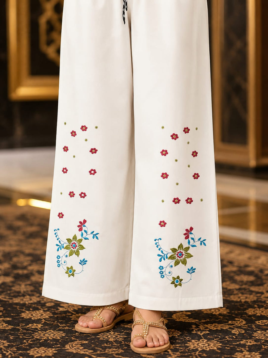 Trendy Floral Embroidered Baggy Pants