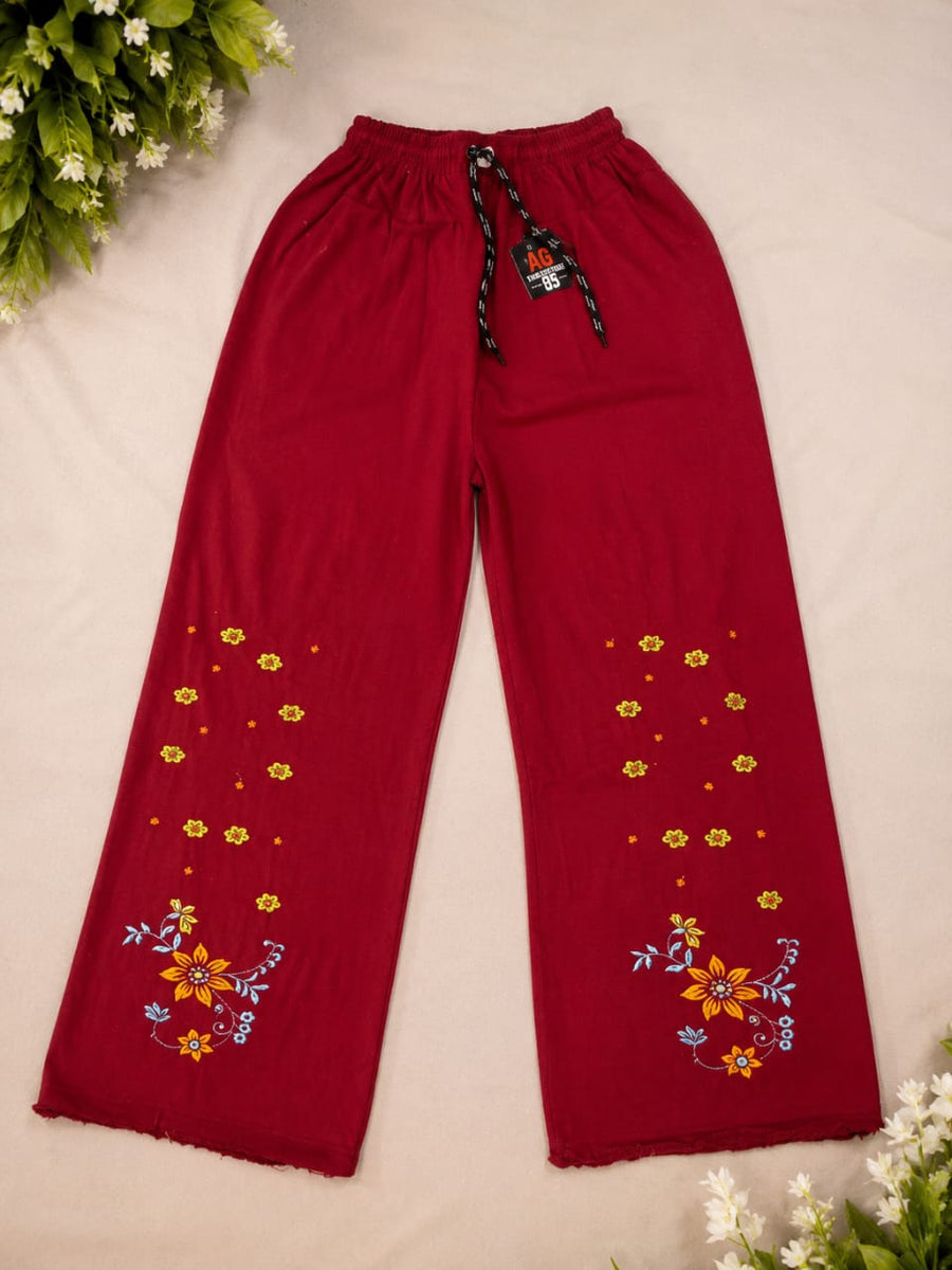 Trendy Floral Embroidered Baggy Pants