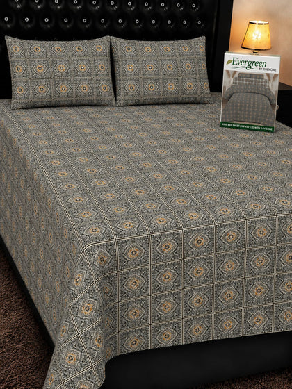 Grey Geometric Pure Cotton Bedsheet Set