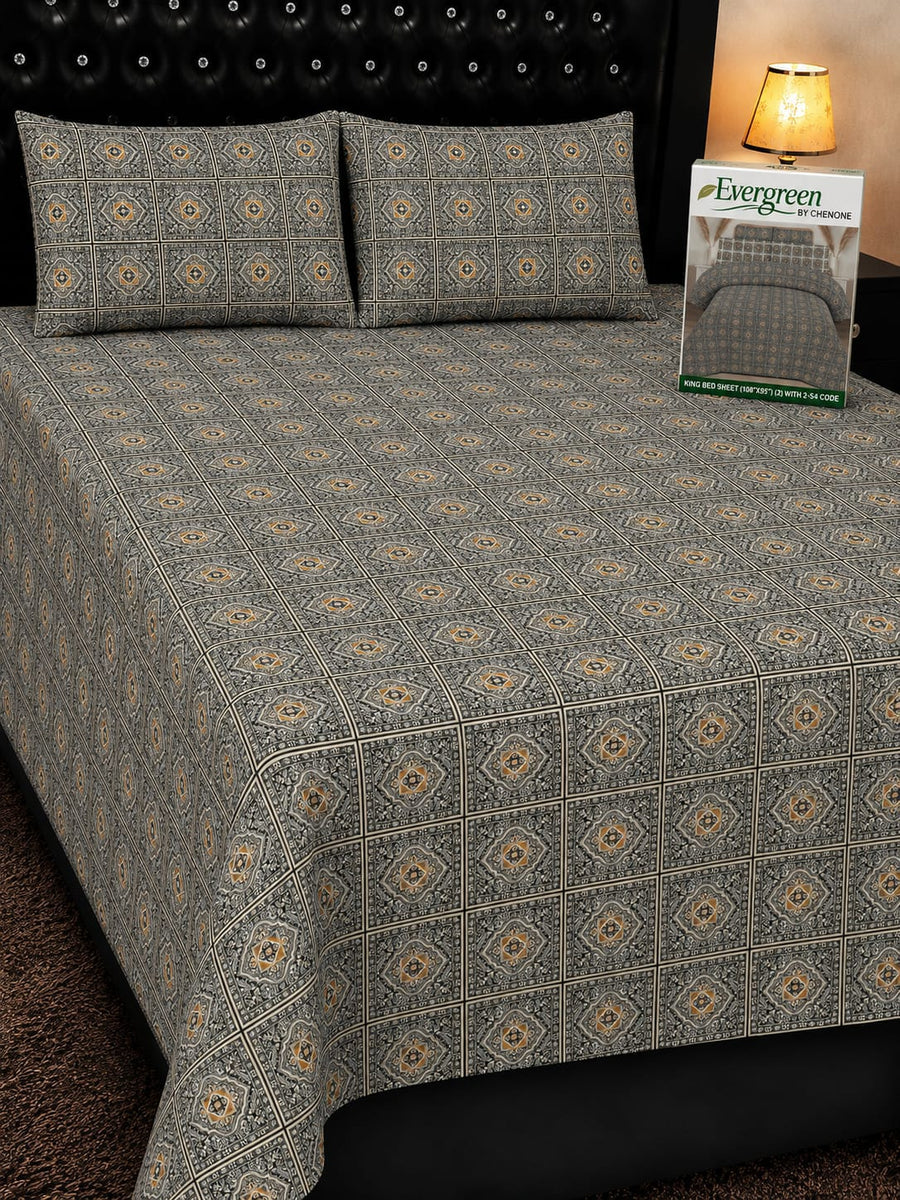 Grey Geometric Pure Cotton Bedsheet Set