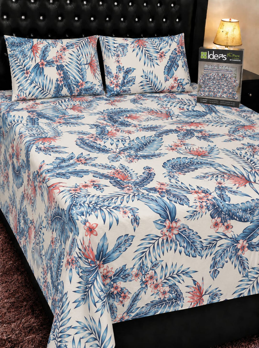 Blue Botanical Pure Cotton Bedsheet Set