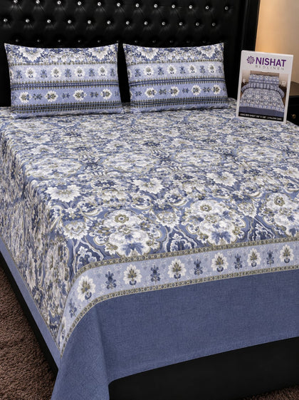 Blue Traditional Print Pure Cotton Bedsheet Set