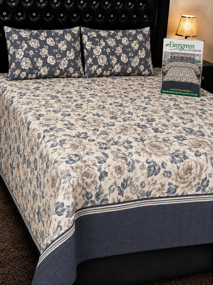 Classic Blue Floral Pure Cotton Bedsheet Set