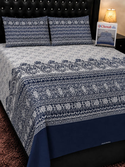 Navy Blue Decorative Pure Cotton Bedsheet Set