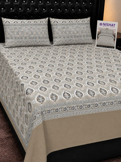 Neutral Geometric Pure Cotton Bedsheet Set