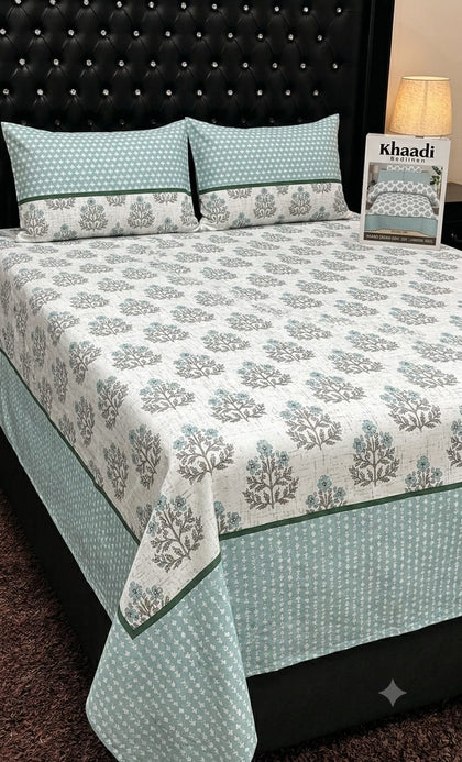Mint Green Floral Pure Cotton Bedsheet Set
