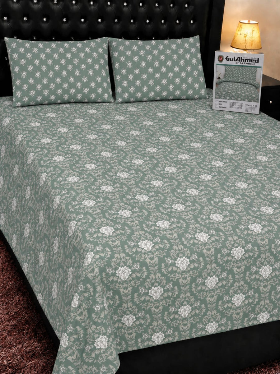 Mint Green Floral Pattern Pure Cotton Bedsheet Set