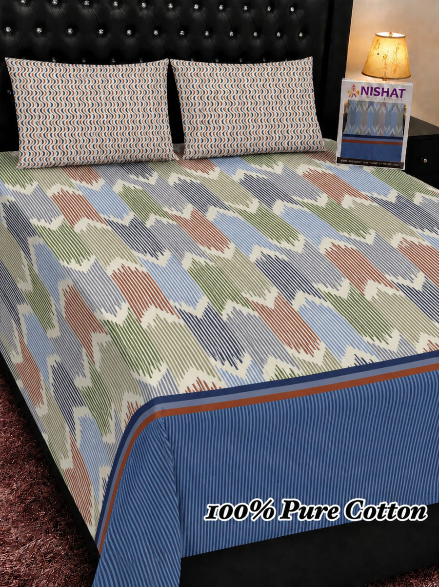 Multicolor Chevron Pure Cotton Bedsheet Set