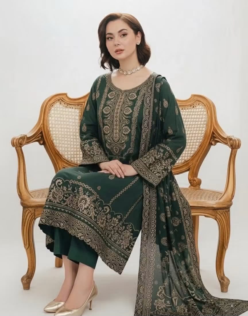 Premium Pashmina Jacquard 3-Piece Winter Suit