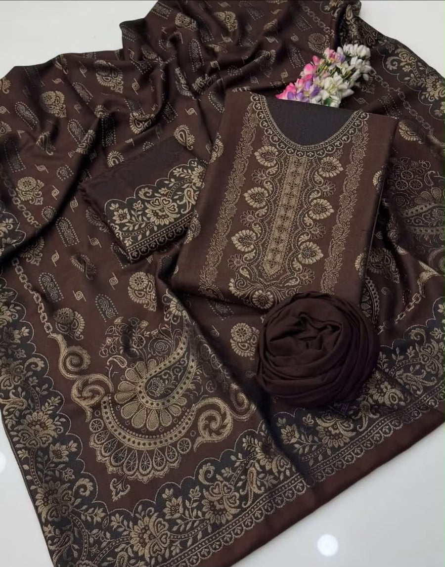 Premium Pashmina Jacquard 3-Piece Winter Suit