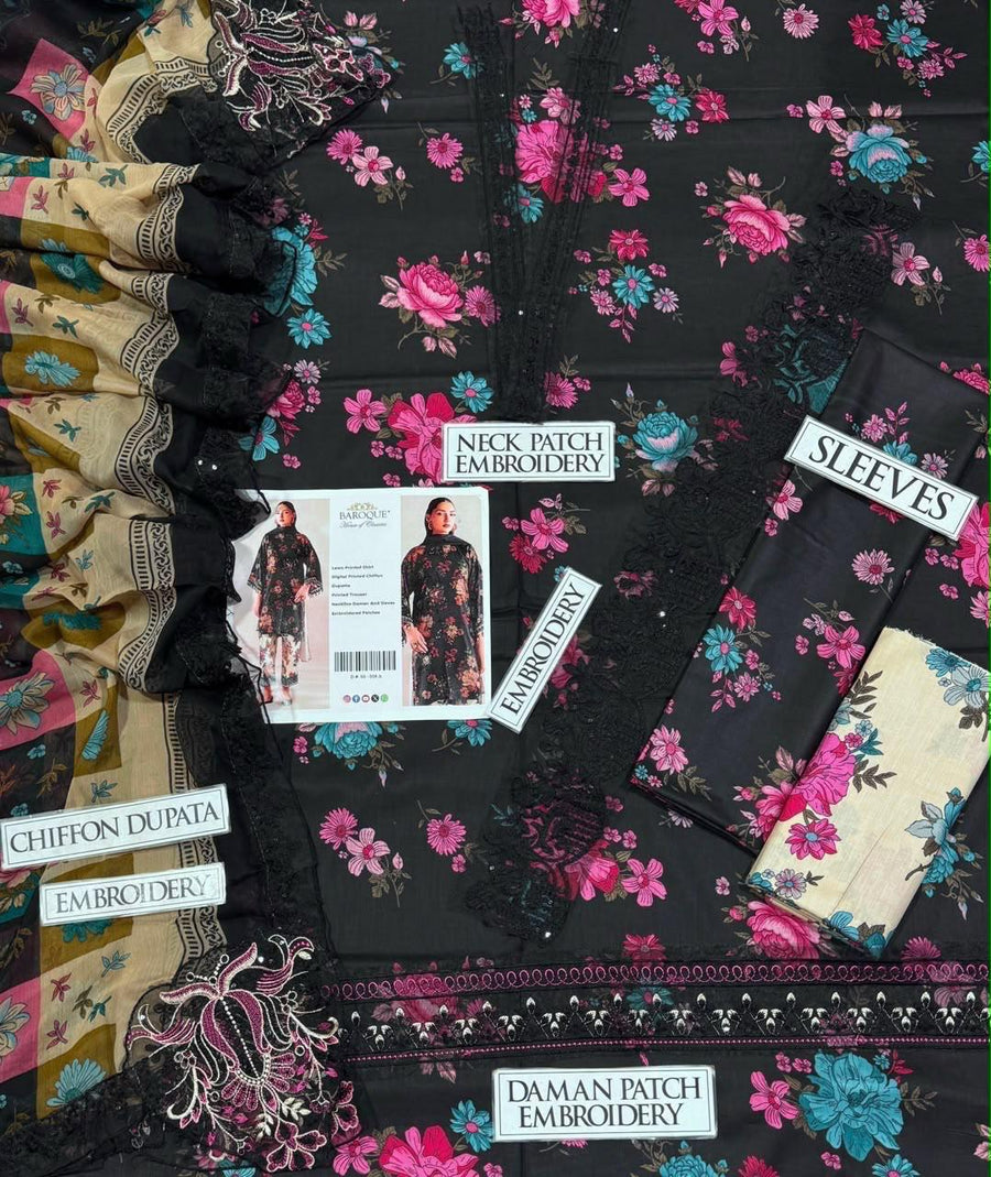 Black Floral Heavy Embroidered Dhanak Suit