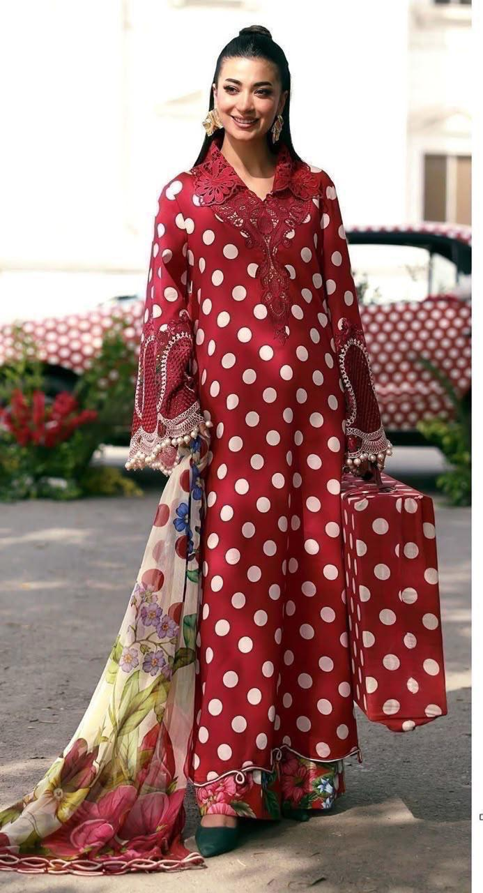 Red Floral Printed Dhanak 3-Piece Suit
