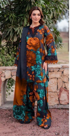 Elegant Black & Berry Floral Printed 3-Piece Suit