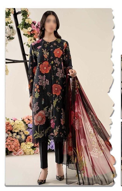 Elegant Black Floral Printed 3-Piece Suit