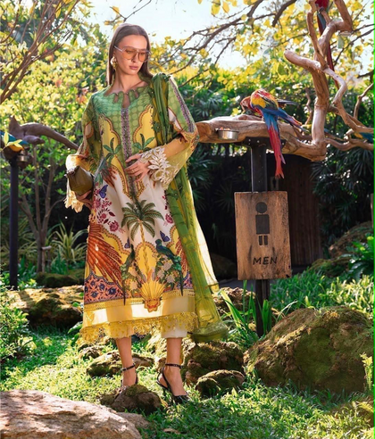 Premium Tropical Print 3-Piece Lawn Suit – Elegant Green Collection
