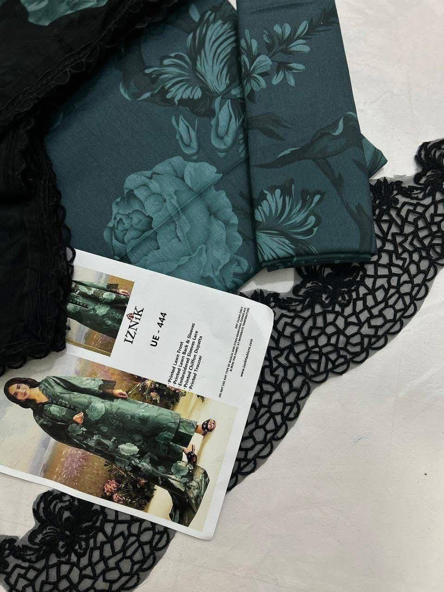 Elegant Teal Floral Printed 3-Piece Suit
