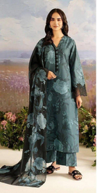 Elegant Teal Floral Printed 3-Piece Suit