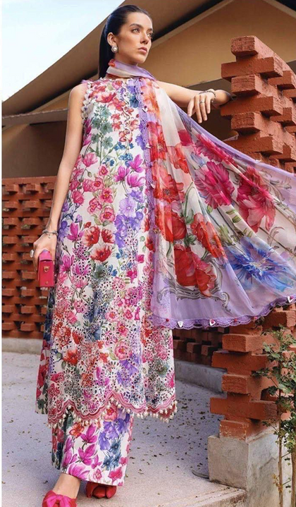 Multicolor Floral Heavy Embroidered Dhanak Suit