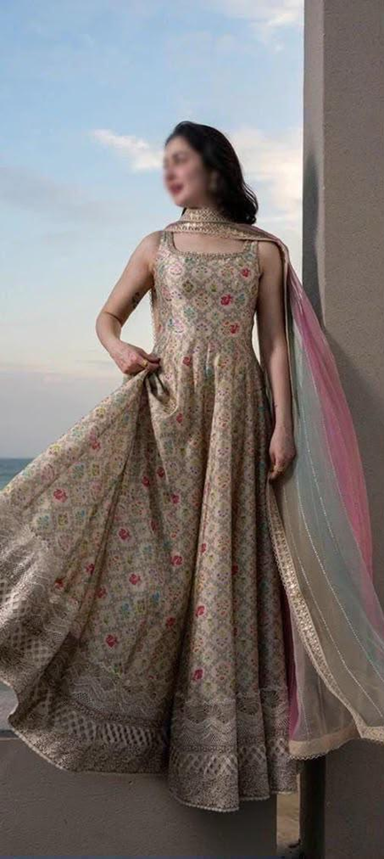 Mint Green Floral Printed Anarkali Dress