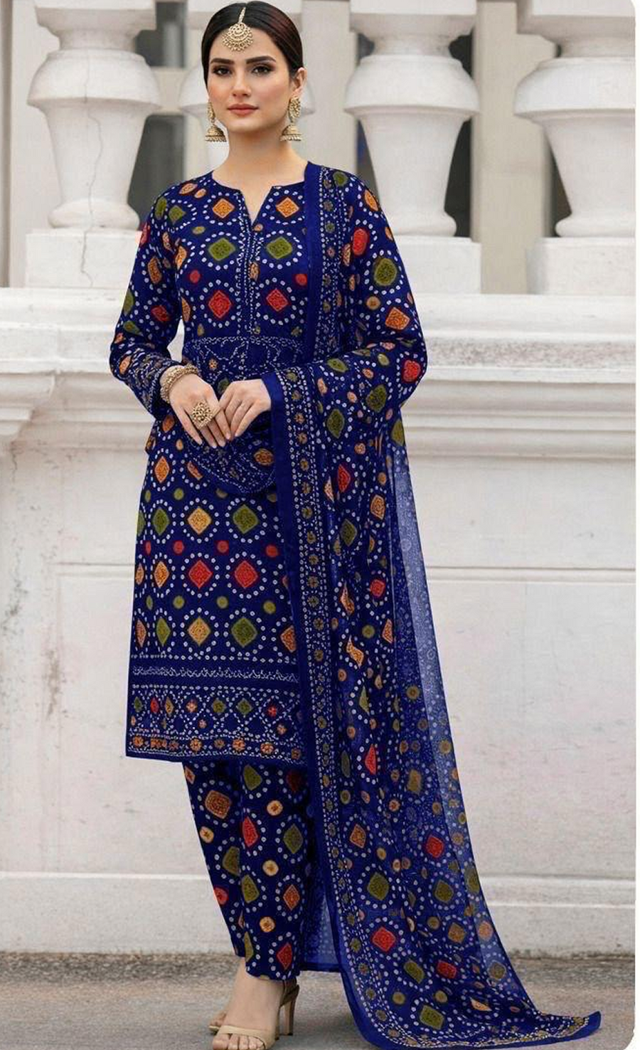 Maroon Printed 3-Piece Ethnic Suit