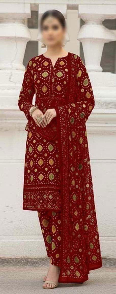 Maroon Printed 3-Piece Ethnic Suit