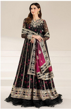 Black Floral Embroidered Maxi Dress with Burgundy Dupatta