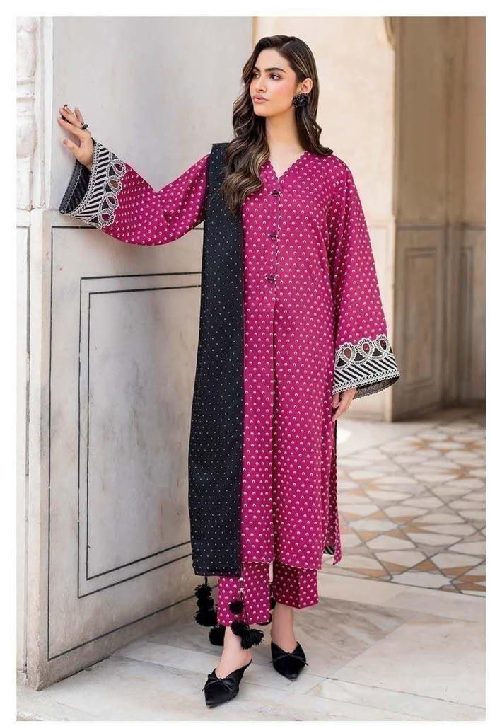 Magenta & Black Heavy Embroidered Dhanak Suit